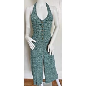 American Eagle Green & White Ditsy Floral Print Halter Jumpsuit Size XXS